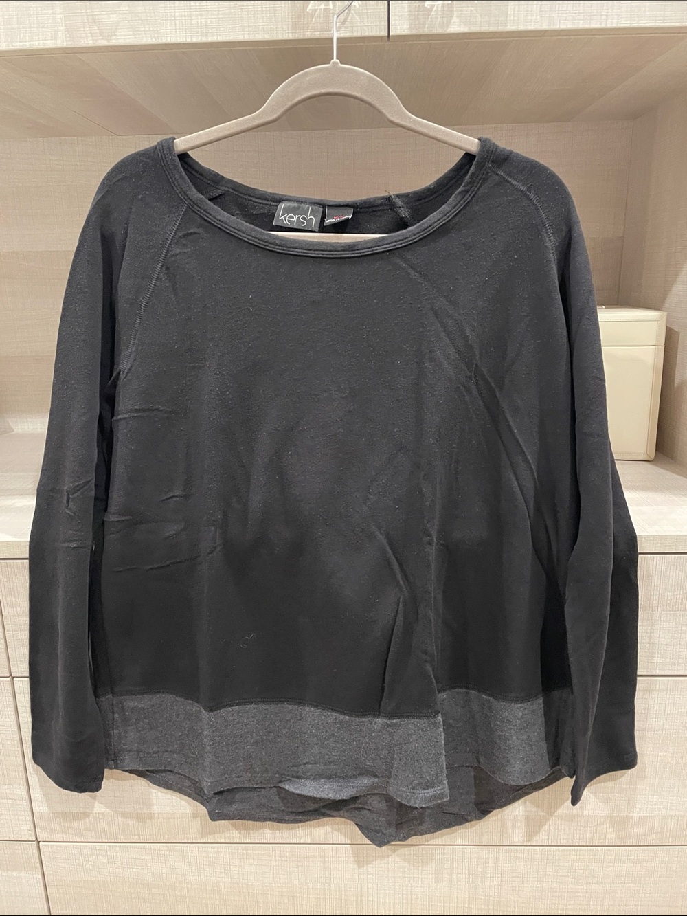 Kersh Black Crewneck Sweatshirt with Heathered Hem